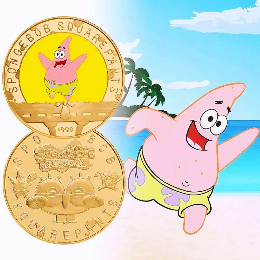 SpongeBob Toys Metal SpongeBob Coin Tcg Patrick Star Anime Commemorative Coins Collectibles Cartoon Medal Kids Toys Gifts Badge