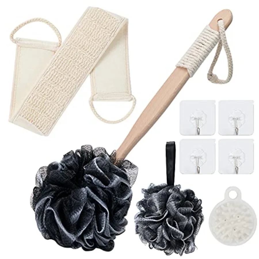 

8Pack Bath Brush Set -Shower Loofah Sponge with Long HandledNatural Loofah Exfoliating Back Scrubber for Shower Luffa Pouf Scal