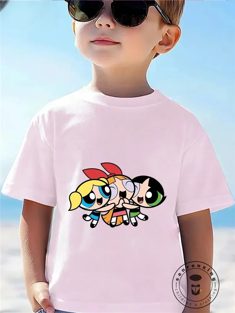 

Мужская футболка с короткими рукавами и принтом Powerpuff Girls 2025 года, топ из 100% свободного хлопка, новый летний свободный топ, все с короткими рукавами