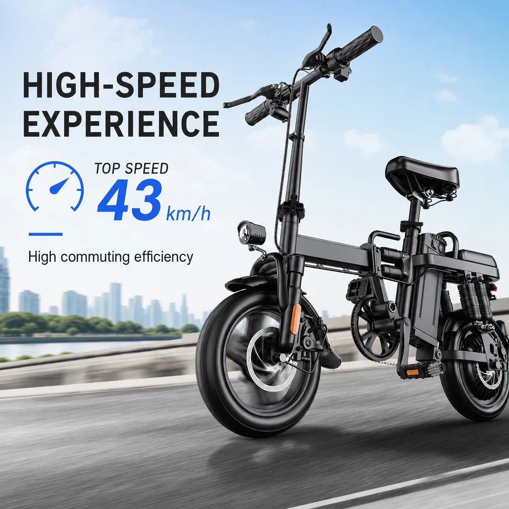 14" Folding Electric Bike 500W Motor 48V 15Ah Battery - 43km/h Top Speed & 60km Long Range, Dual Disc Brakes, 150kg Max Load, Portable Lightweight E-Bicycle with Basket & Fenders for Adult Commuting image 2