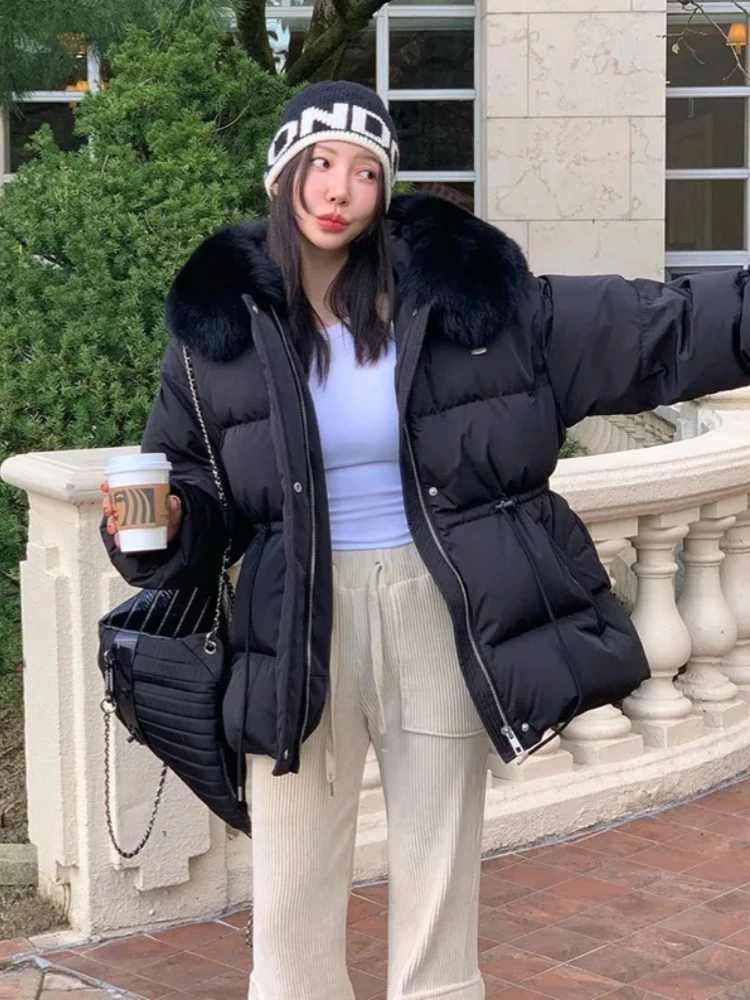 

2025 New Women's down Jaet Hooded Medium-Length Fur Collar 90 White Du down Warm Outerwear Faionable Commute Sle