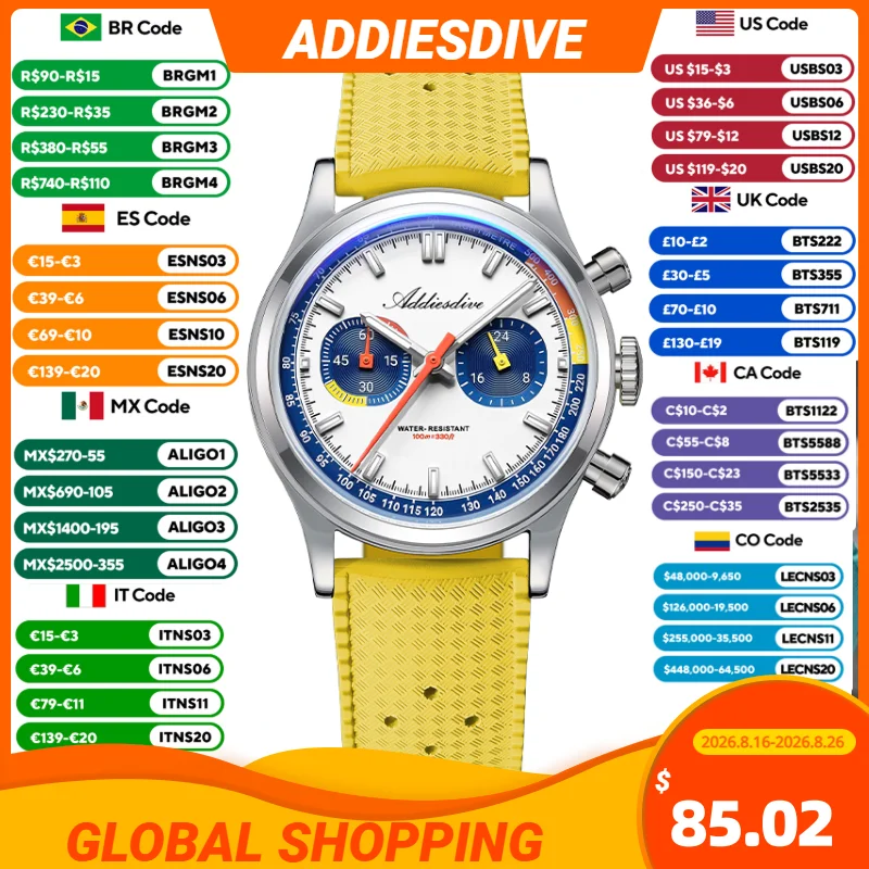 Luxury Watch With Rubber Strap - ADDIESDIVE NEUE Multifunktions-Chronographenuhr mit gewölbtem Glas,