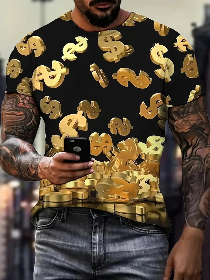 الجدة الفاخرة تي شيرت Harajuku تي شيرت الرجال ثلاثية الأبعاد طباعة بيتكوين قصيرة الأكمام بلايز عادية تي شيرت عادية الجولة الرقبة الرجال الملابس #4
