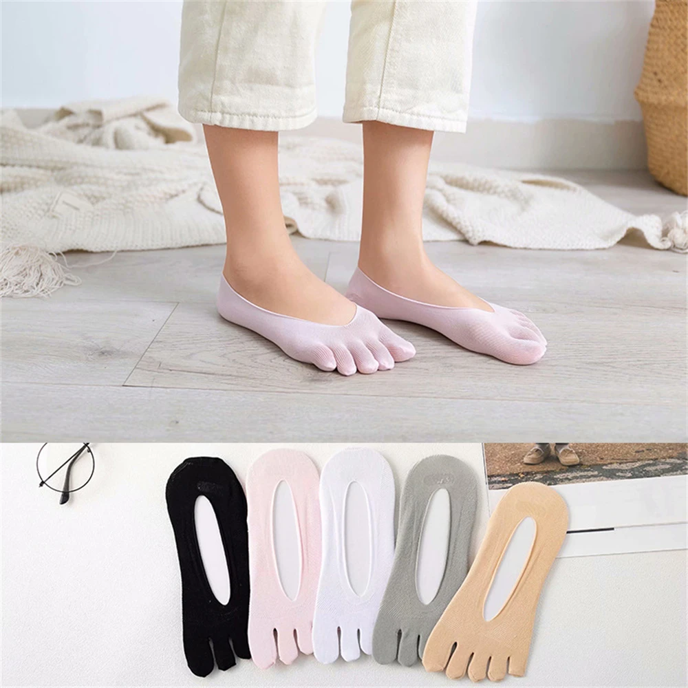 5 Pairs Five Finger Boat Socks Women Breathable Invisible Spring Summer Women\'s Ankle Toe Socks Non Slip Velvet Socks Set