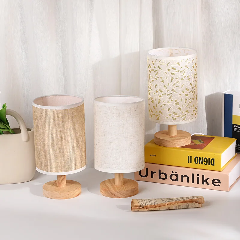 

Fabric wooden base table lamp soft light eye protection atmosphere wooden night light wooden table bedside lamp