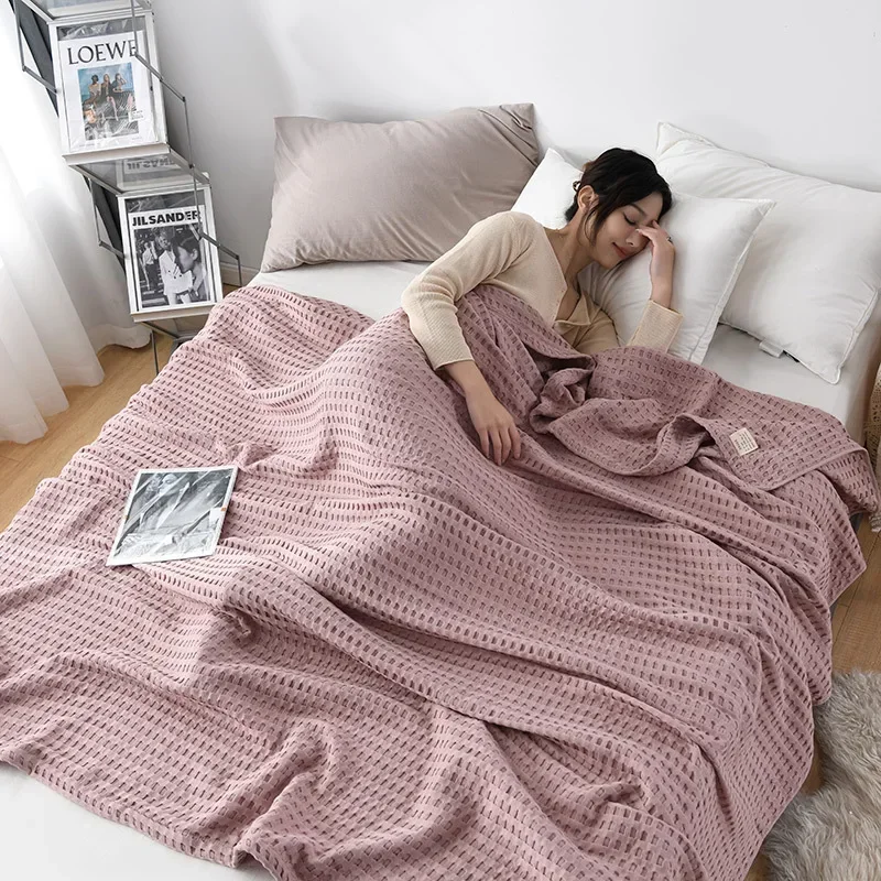 

Summer Plaid 100% Cotton Blanket Bed Blanket Quilt Knitted Bedspreads Home Hotel Bedspreads Pink Blankets