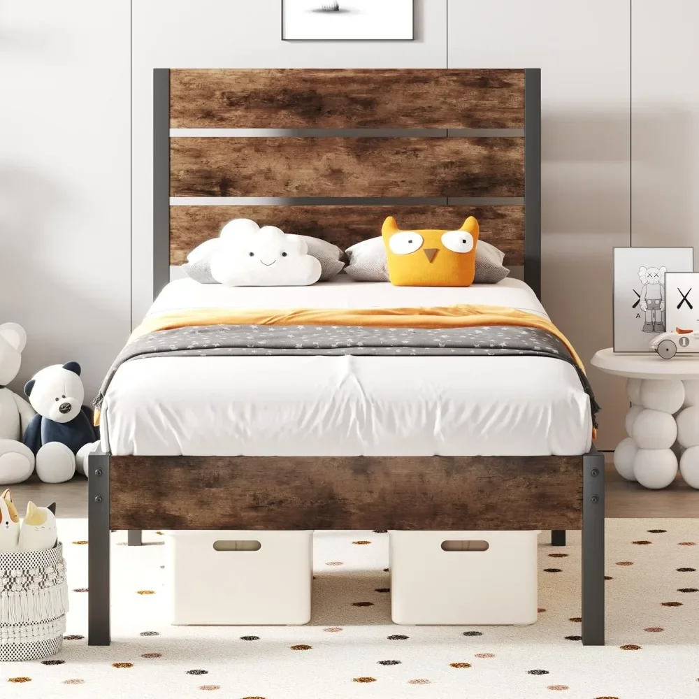 

Twin Bed Frame with Headboard and Footboard, Metal Twin Bed Frame with Under Bed Storage, All-Metal Support System, Headboards