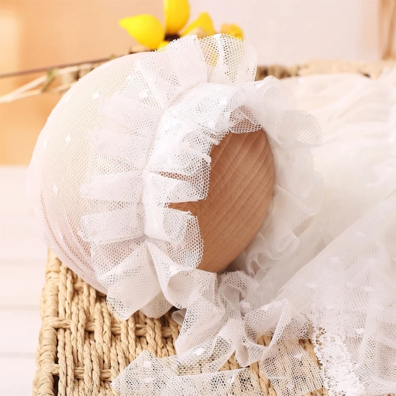 Photo Posing Props Lace Tulle Dress Bonnet Hat Costume Baby Photography Clothing