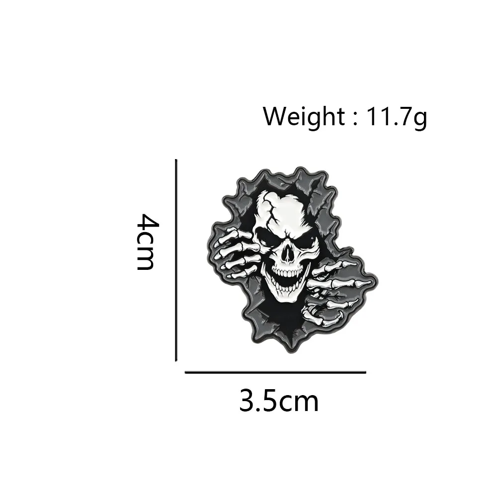 Gotischer Totenkopf-Emaille-Pin, zerrissene Wand, Skeletthände, Broschen, Punk-Rock-Reversnadeln, Heavy-Metal-Schmuck, Geschenk für Rucksack und Hut – Detail 2