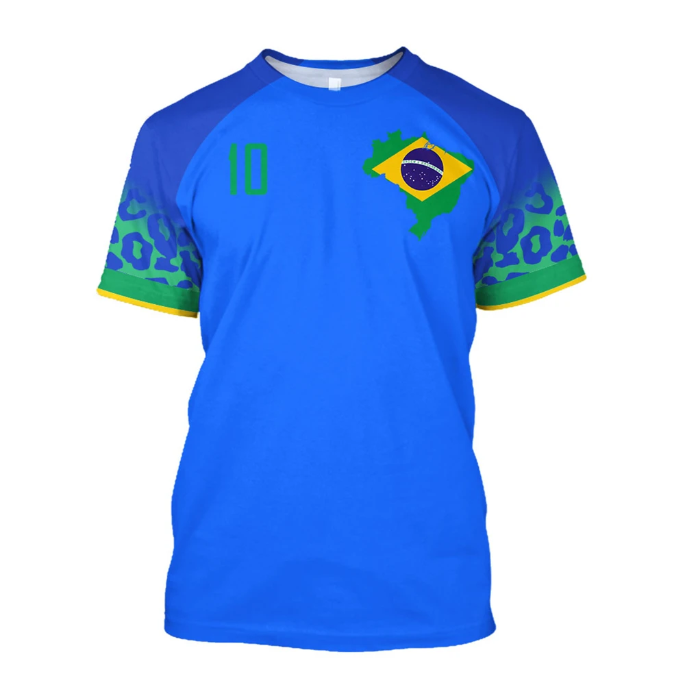 Men\'s Soccer Shirt, Running Sports Leisure Fitness Blue Summer Dried Crew Neck Short Sleeve Top for Men and Women in Brazil 2023