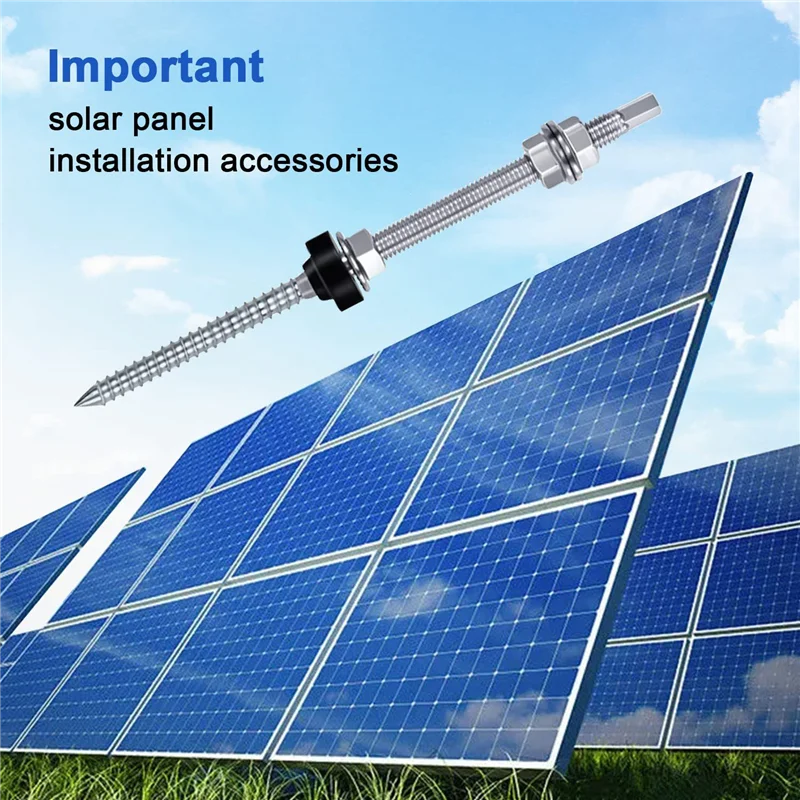 AY03-Silver Hanger Bolts M10 X 200 Mm, Pre-Assembled, V2A, Height-Adjustable, For Photovoltaic Solar Mounting Roofs, 8 Pack