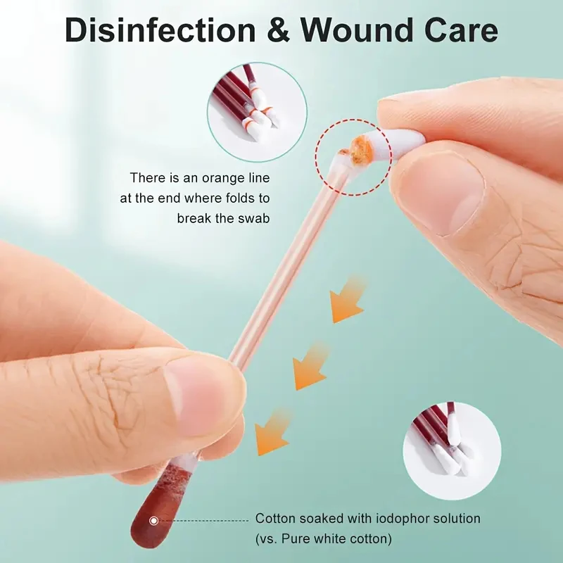 50/250 Pcs Disposable Iodine /Alcohol Cotton Swabs Stick Wound Sterilize ​Asepsis Cotton Portable Outdoor Medical Supplies