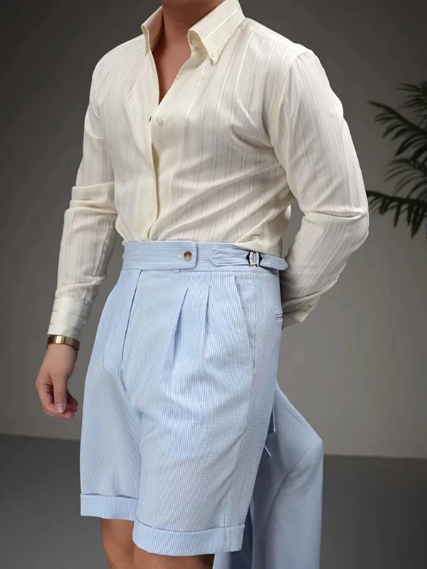 

Slim Fit Summer Thin Bubble Cloth Five-Quarter Pants Casual Shorts for Men Business Casual Daily Commuting Naples Pants