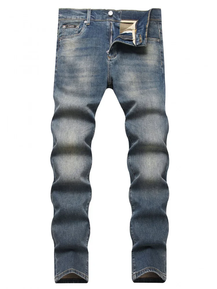

Blue Elastic Slim Fit Men's Jeans Casual Trendy Men's Pants Cotton mid Waist Zipper Straight Leg Straight Tube Daily Wear