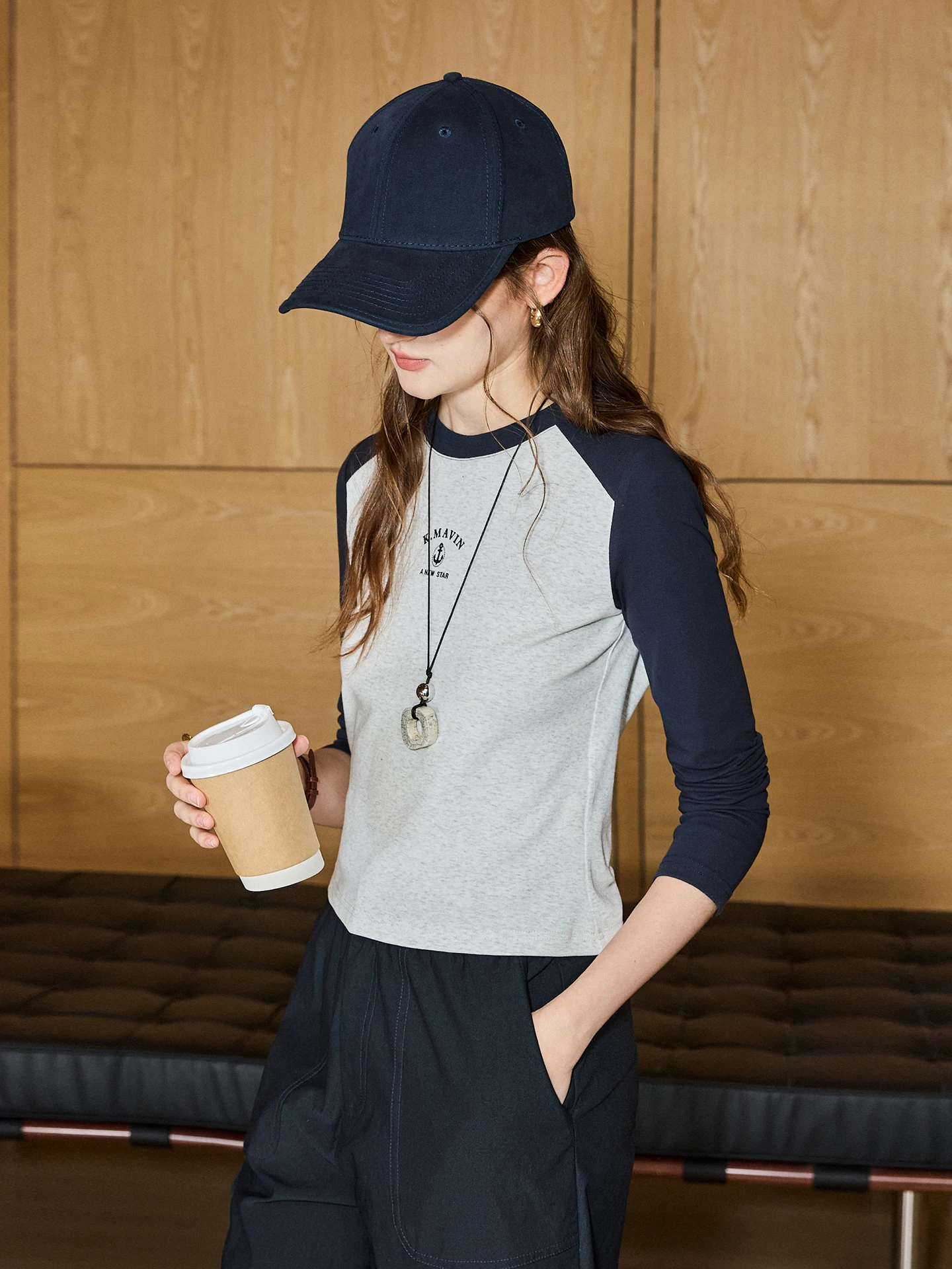 KuNMaVi American Retro Hot Girl Short T-shirt Women's Autumn New Slim Fit Student Long Sleeve Top Korean Style Knitted Cotton