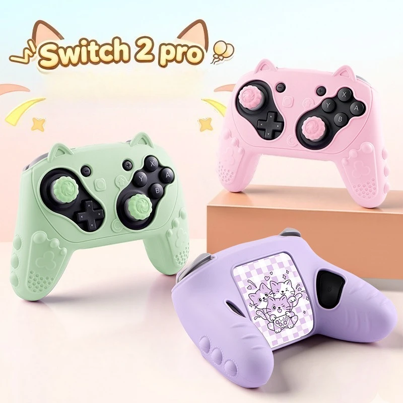 

Силиконовый защитный чехол для контроллера Switch 2 Pro, мягкий и удобный, с милым мультяшным дизайном, с наклейками на джойстики, аксессуары для NS