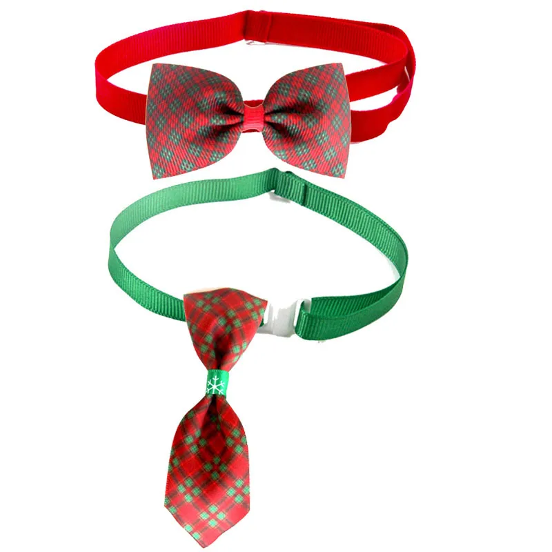 2pcs New Pet Christmas Plaid Tie Bow Tie Cat Dog Collar Adjustable for Xmas Festival Dress Up Photo Tools Pet Accessories