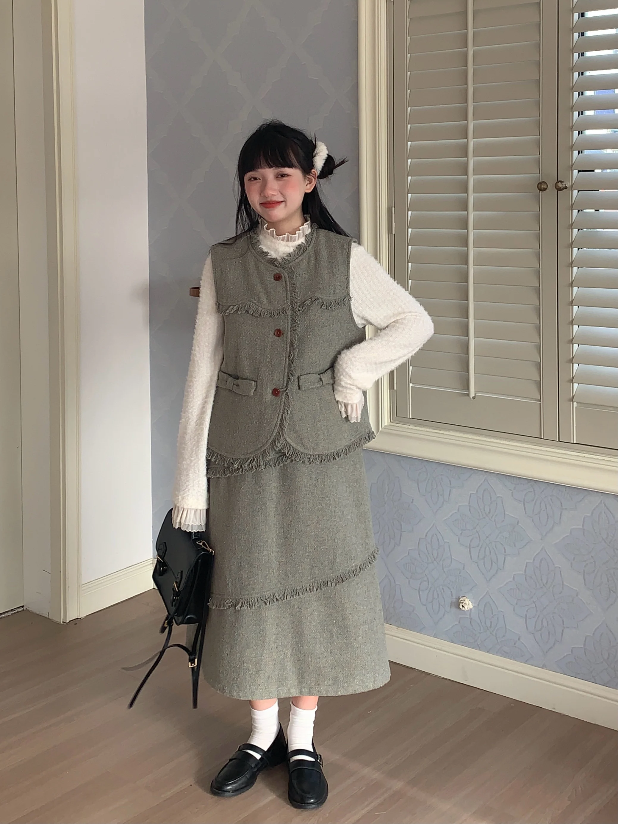 

Шерстяной костюм-двойка, модный женский комплект, бренд Hey an Nai, для возраста 8-25 лет, весна 2024, шерстяная ткань