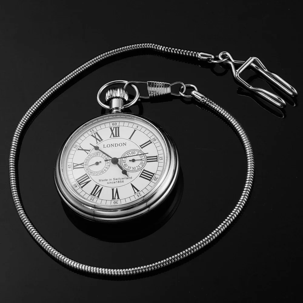 Antiek Luxe Zakhorloge Mechanische Handwikkeling Roestvrijstalen Kast Heren 30Cm Ketting Zakhorloge Cadeau Pjx1764