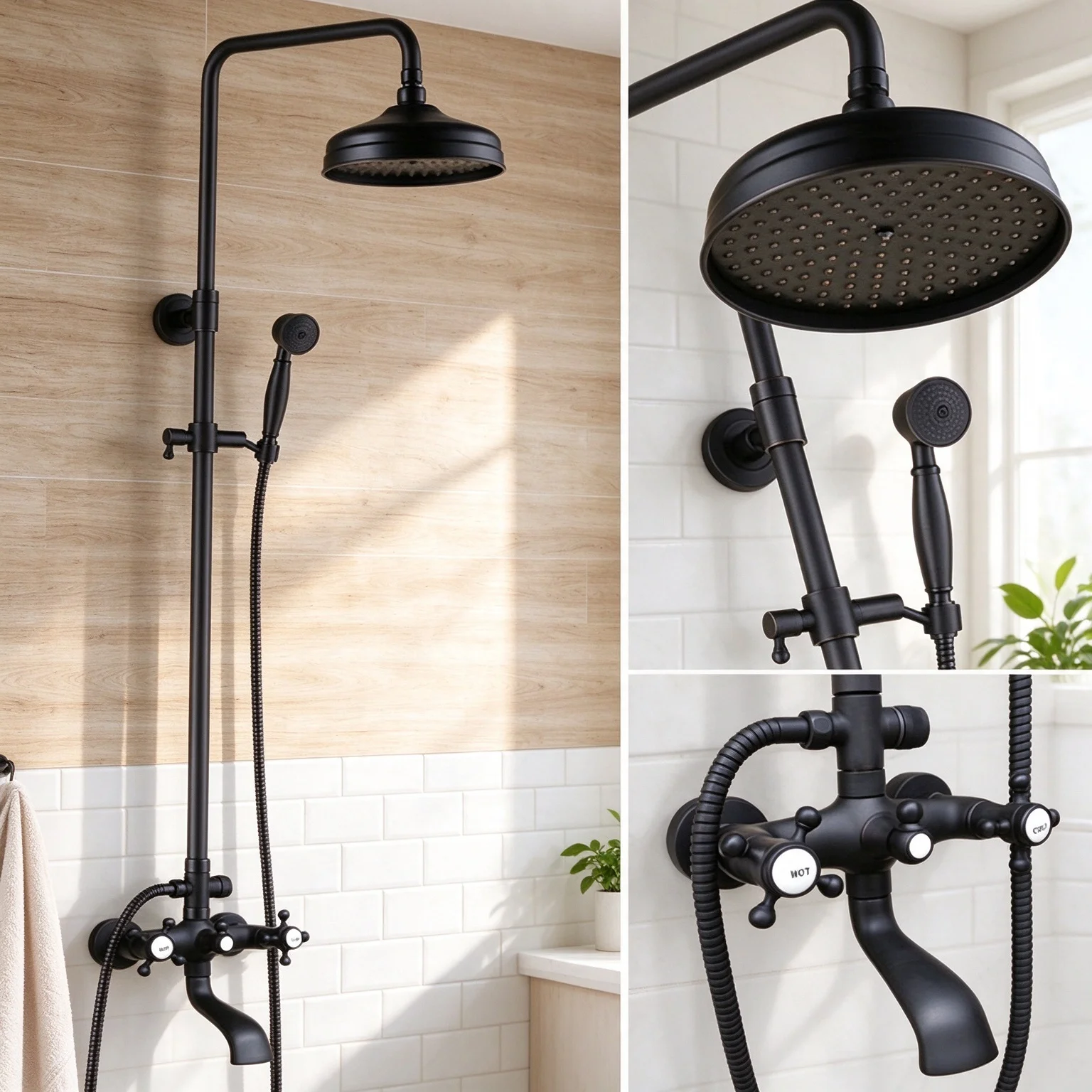 Shower Faucets Oil Rubbed Bronze Rain Shower Set Dual Handle Wall Mount Bathroom Faucet With Handshower Zrs101