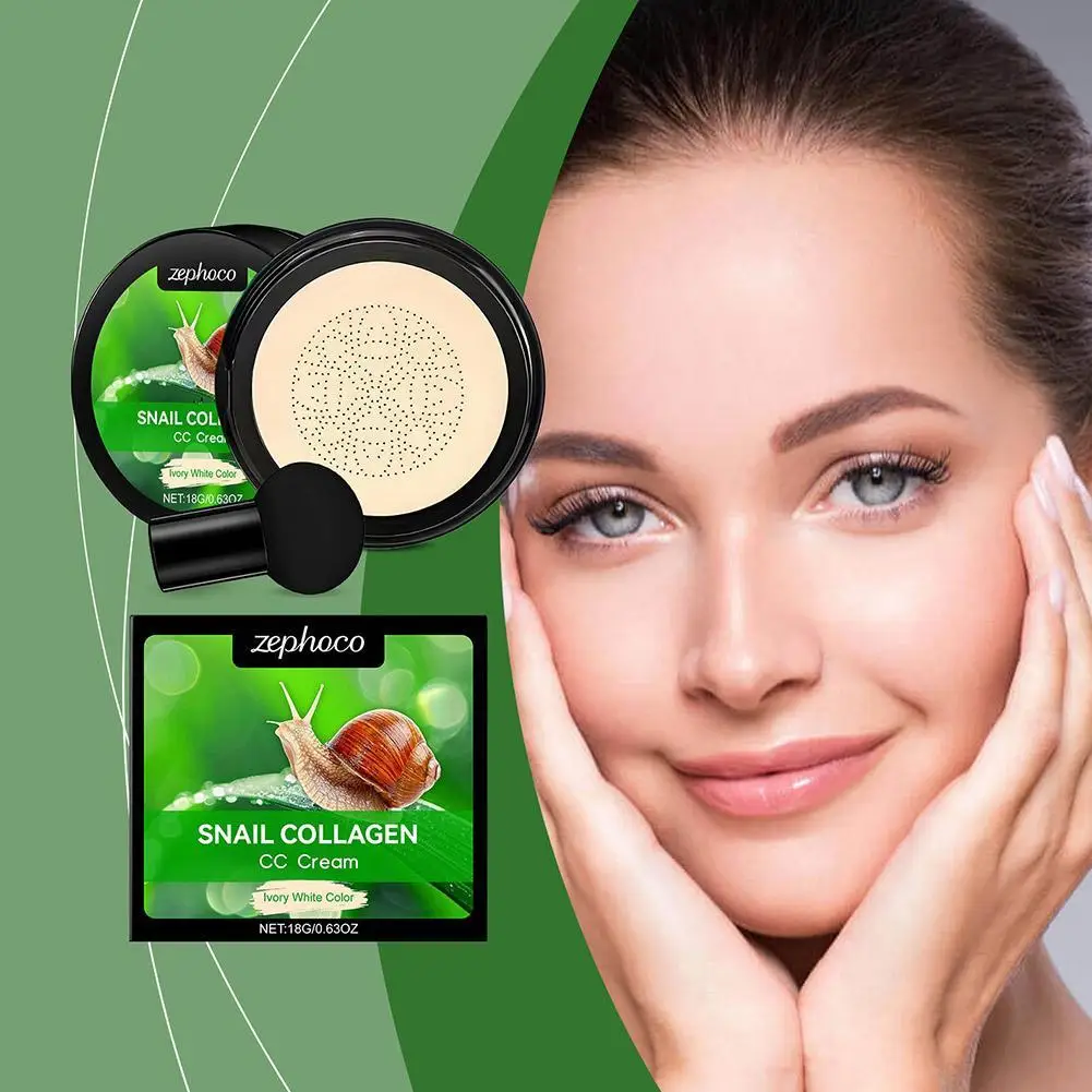 

Snail Collagen BB Cream Mushroom Head Air Cushion CC Face Cream Waterproof Cream Moisturizing Concealer Brightening Foundat E6T3