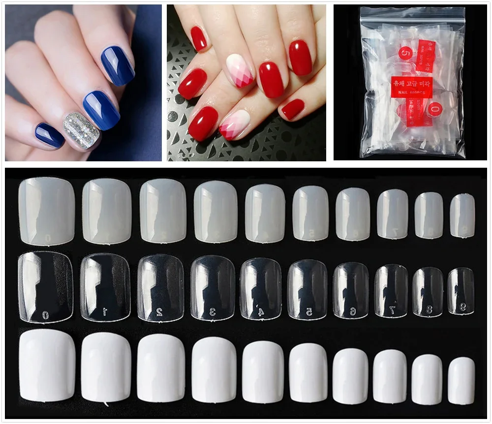 

500pcs/pack Short Square False Nails Tips 10 Sizes Full Cover Fake Nail Tips Press On Nails French Acrylic Nail Art Salon Tips