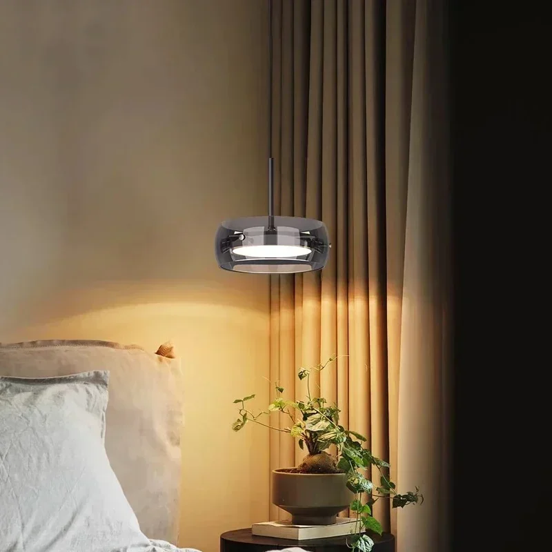 

SANDYHA Nordic Minimalist Pendant Light Circular Glass Chandelier LED Lighting for Living Room Kitchen Bedroom Home Decor