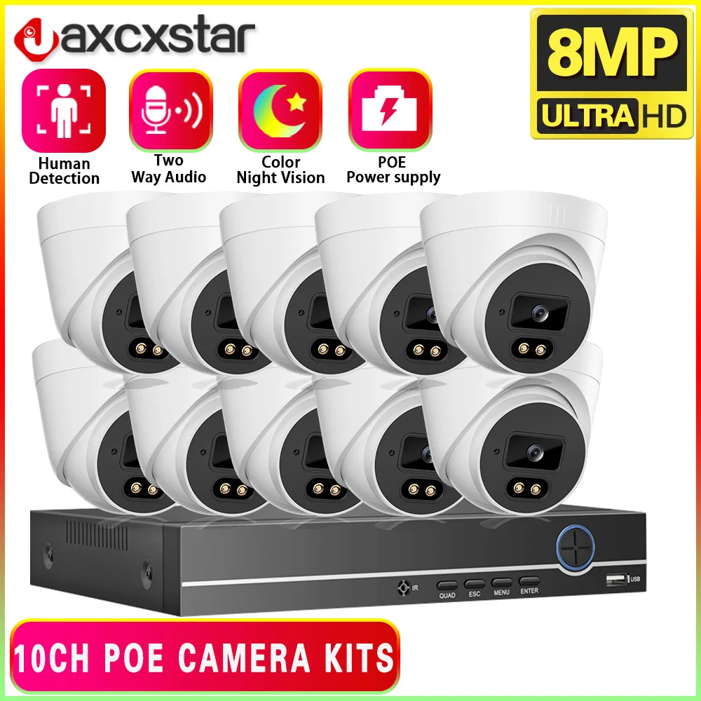 

4K PoE NVR Video Surveillance Cameras System 8CH Expand 10CH NVR Kit 2-Way Audio Out/Indoor 8MP 4K IP Camera CCTV Security Set