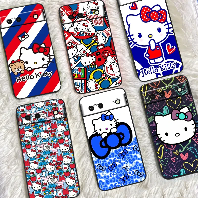 

Cute Sanrio Hello Kitty Luxury For Google Pixel 9 8 7A 7 6A 6 5A 5 4 4A XL 5G Black Silicon Shockproof Shell Soft Phone Case