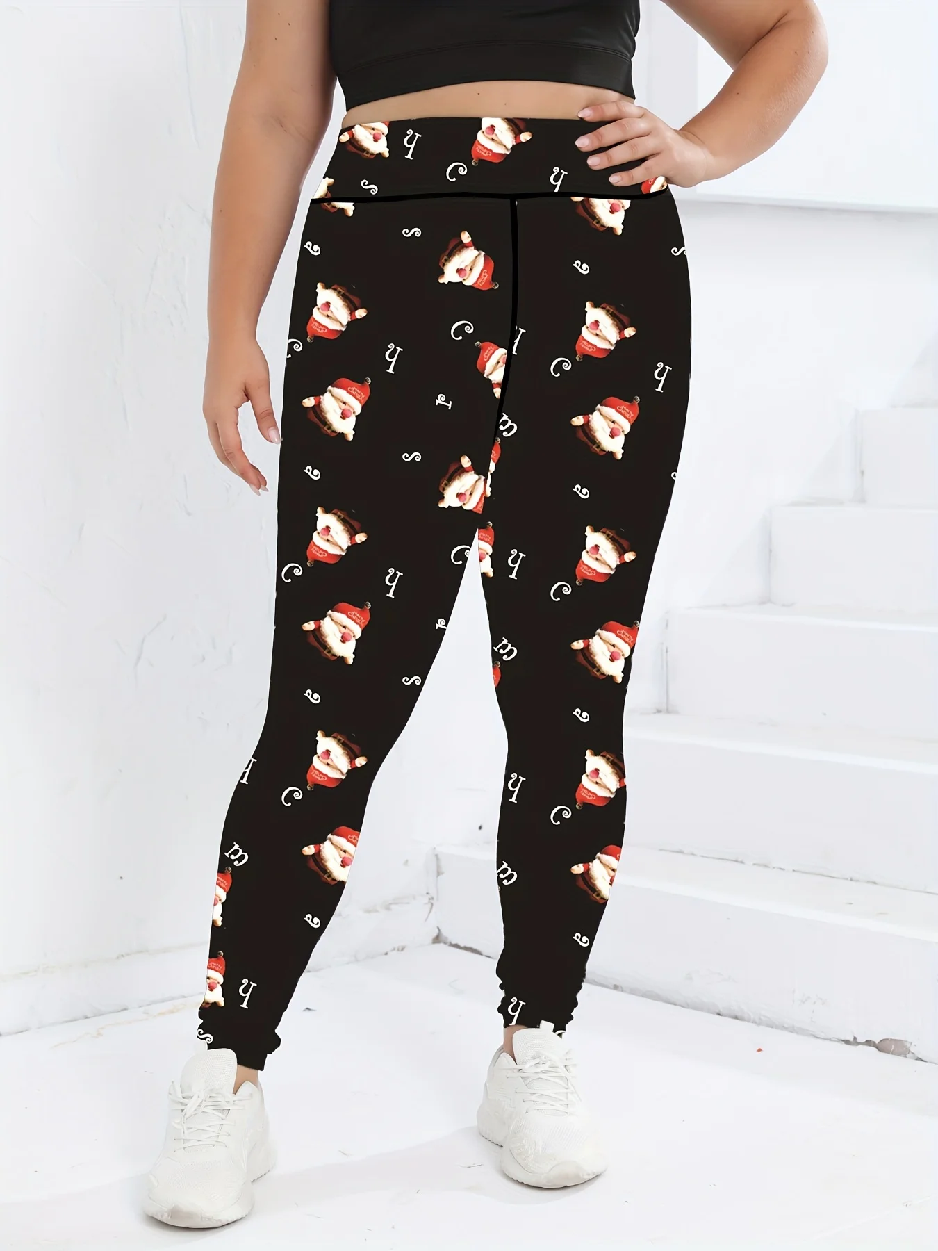Christmas Plus Size Women Santa Claus Print Yoga Pants High Waist Leggings Fitness Running Workout Sports Gym Clothing 0XL-4XL