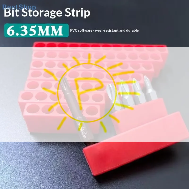 

♥6.35mm Bit Storage Strip - Red PVC Wear-Resistant Drill Bit Organizer for Screwdriver Bits (Multi-Hole Design)
