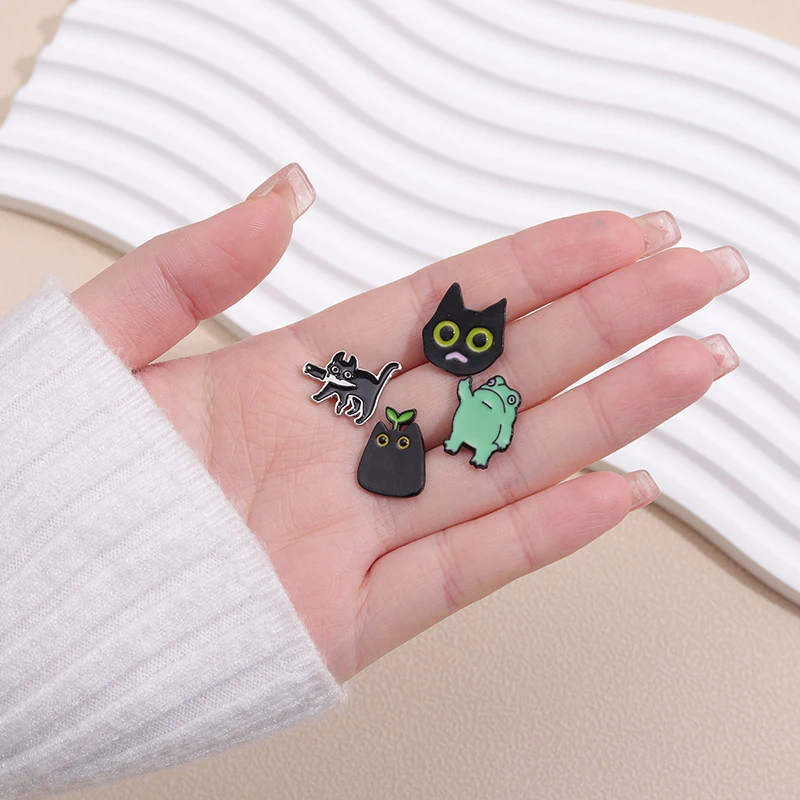 Cute Cartoon Frog Charms for Iwatch Black Cat Kitten Decorative Charm Stud Silicone Watchband Jewelry Charm for Apple Strap