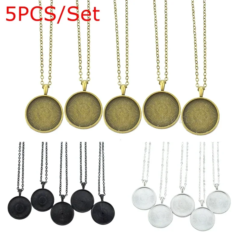 5 PCS/Lot Fashion DIY 25 MM Glass Cabochon Jewelry Setting Base Tray Bezel Blank Fit Making Bronze Necklace Pendant Gift