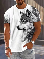 T-shirt, men's Wolf print casual streetwear, fashionable short-sleeved pullover, summer outdoor sports T-shirt top, additional c