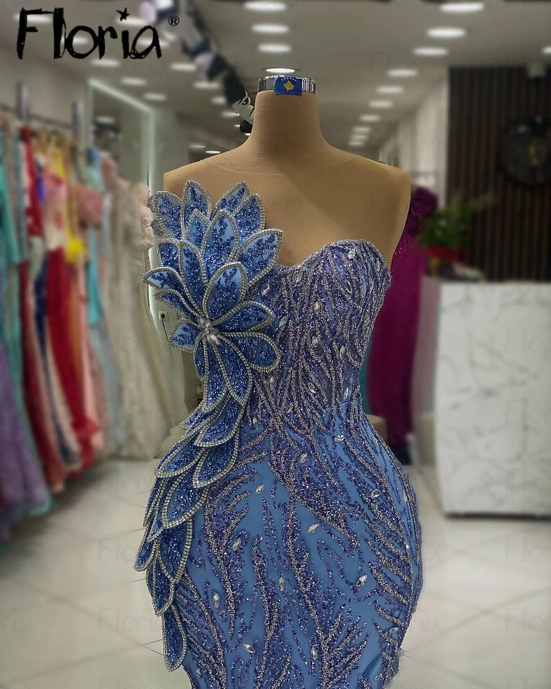 Floria-Robe de Soirée à Paillettes Argentées pour Femme, Tenue de Style Arabe, Citrobleu, Queue de Nuit, sur Mesure, pour Occasions Spéciales, 2024