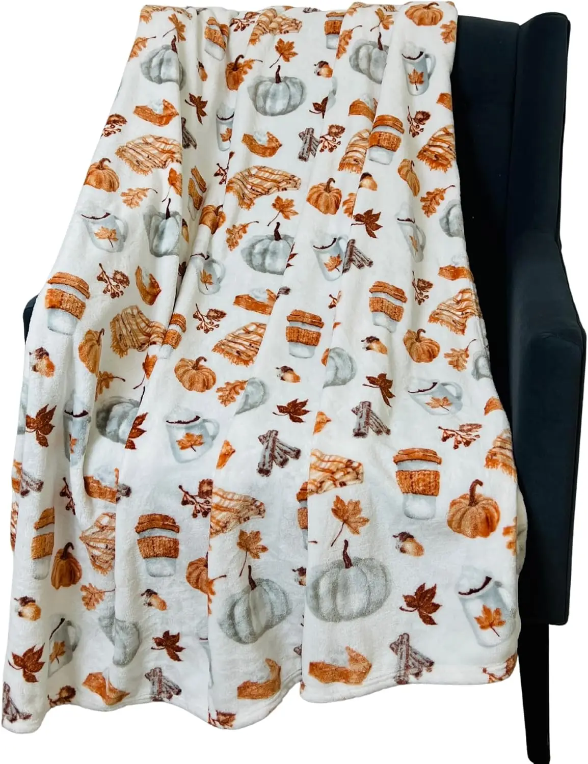 Fall Soft Fleece Throw Blanket, Pumpkin Spice Design, 50x70, Oversized