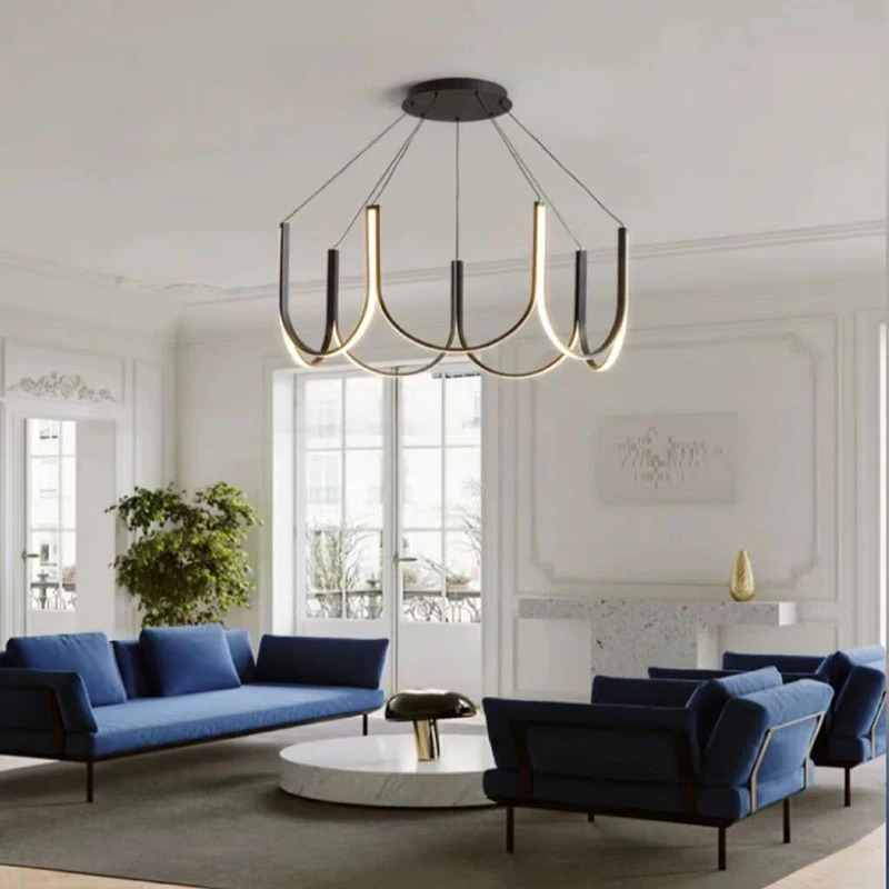 Modern Chandelier Nordic Minimalist U Shape Hanging Lamp LED Droplight Home Decor Pendant Light for Living Room Lustre Fixtures