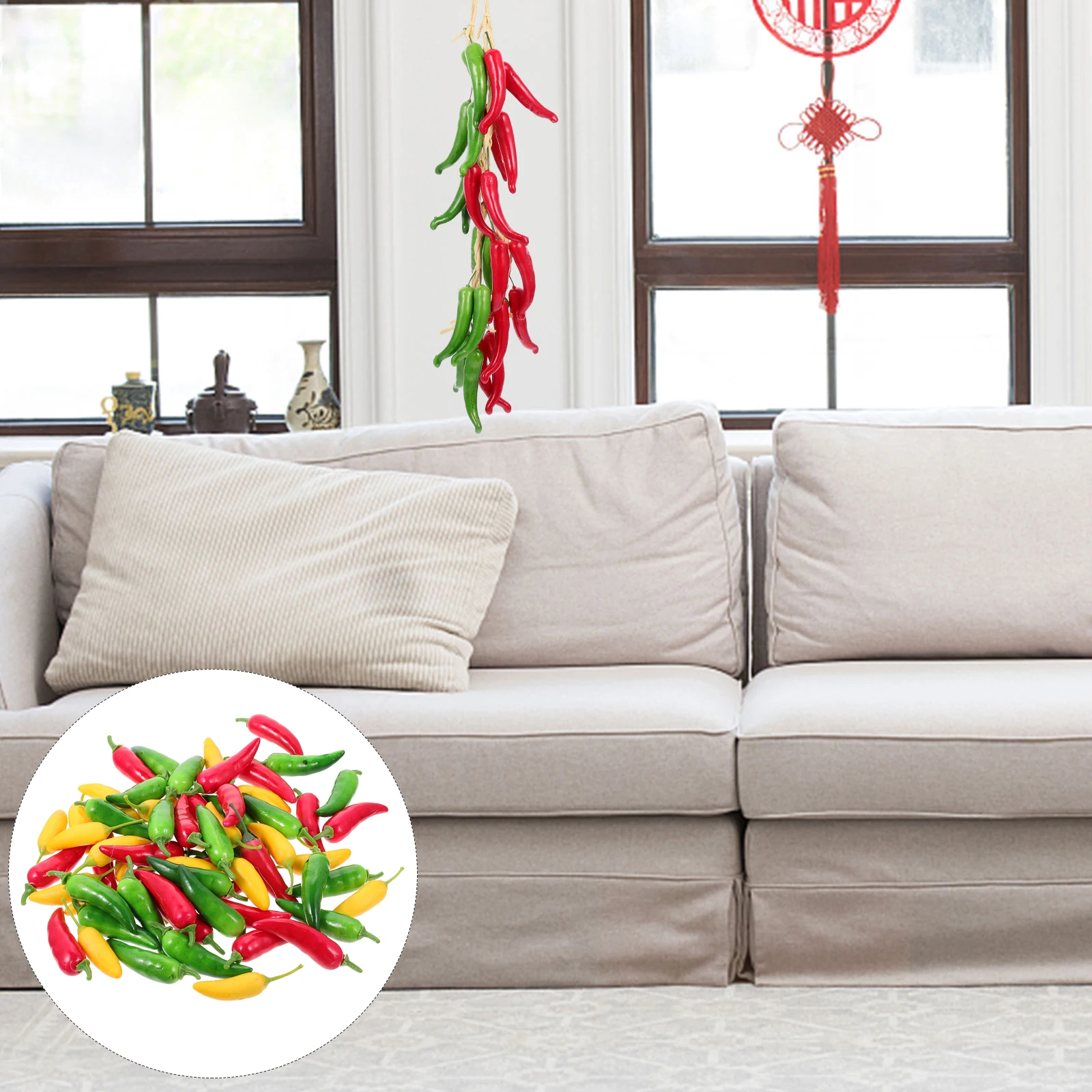60pcs Artificial Pepper Fake Ornament Lifelike Chili Simulation Vegetable Decor Realistic Accessories Home Garden