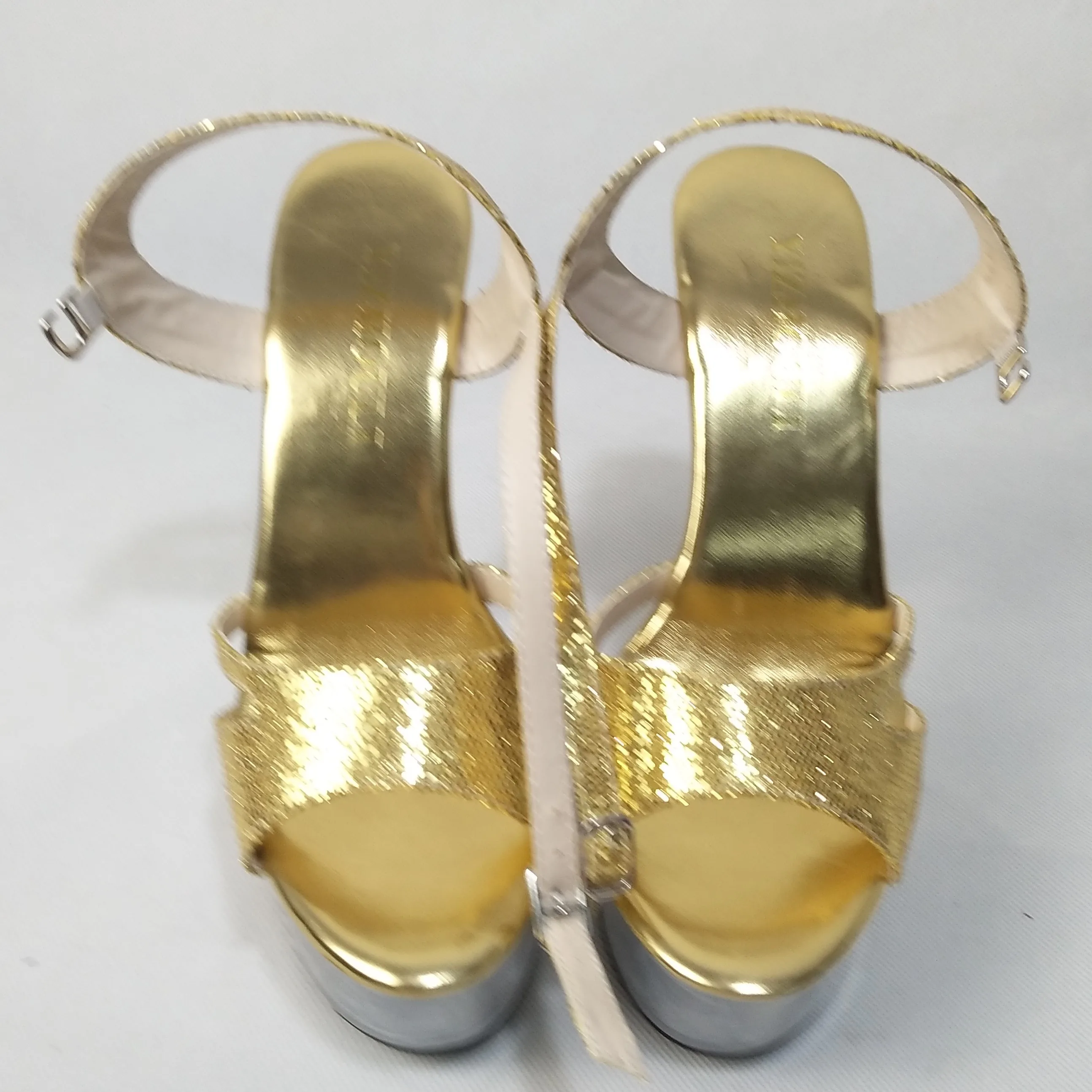 Zapatos de banquete brillantes dorados, tacones altos de 15 cm, zapatos de baile de espectáculo de escenario europeo y americano