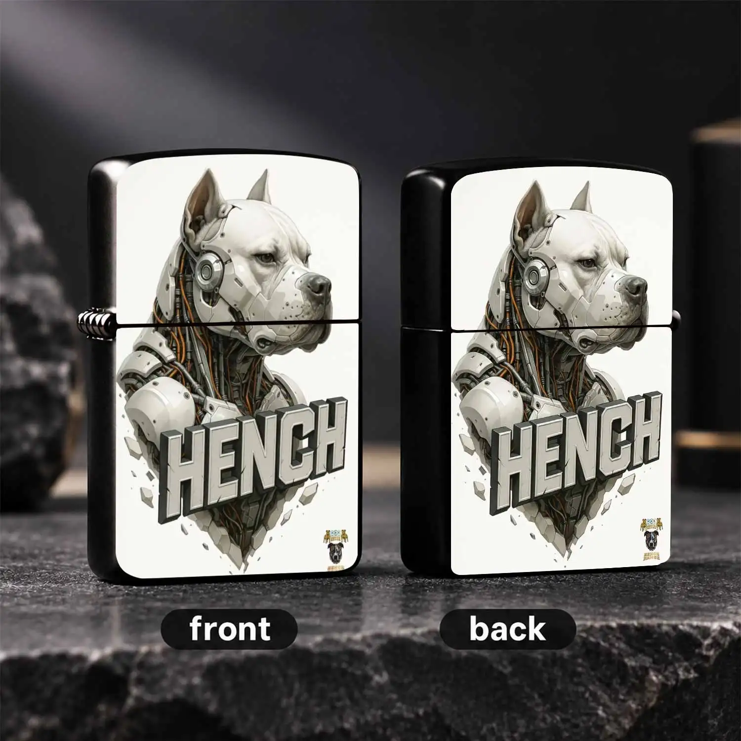 Creative Cyber Mechanical Pitbull HENCH Logo Lighter, Cool Sci-Fi Stylish Portable Igniter, Ideal for Daily Carry, Outdoor Camping, Home Atmosphere Enhancement, Multi-scenario Practical Decorative Functional Gadget A Humorous And Interesti