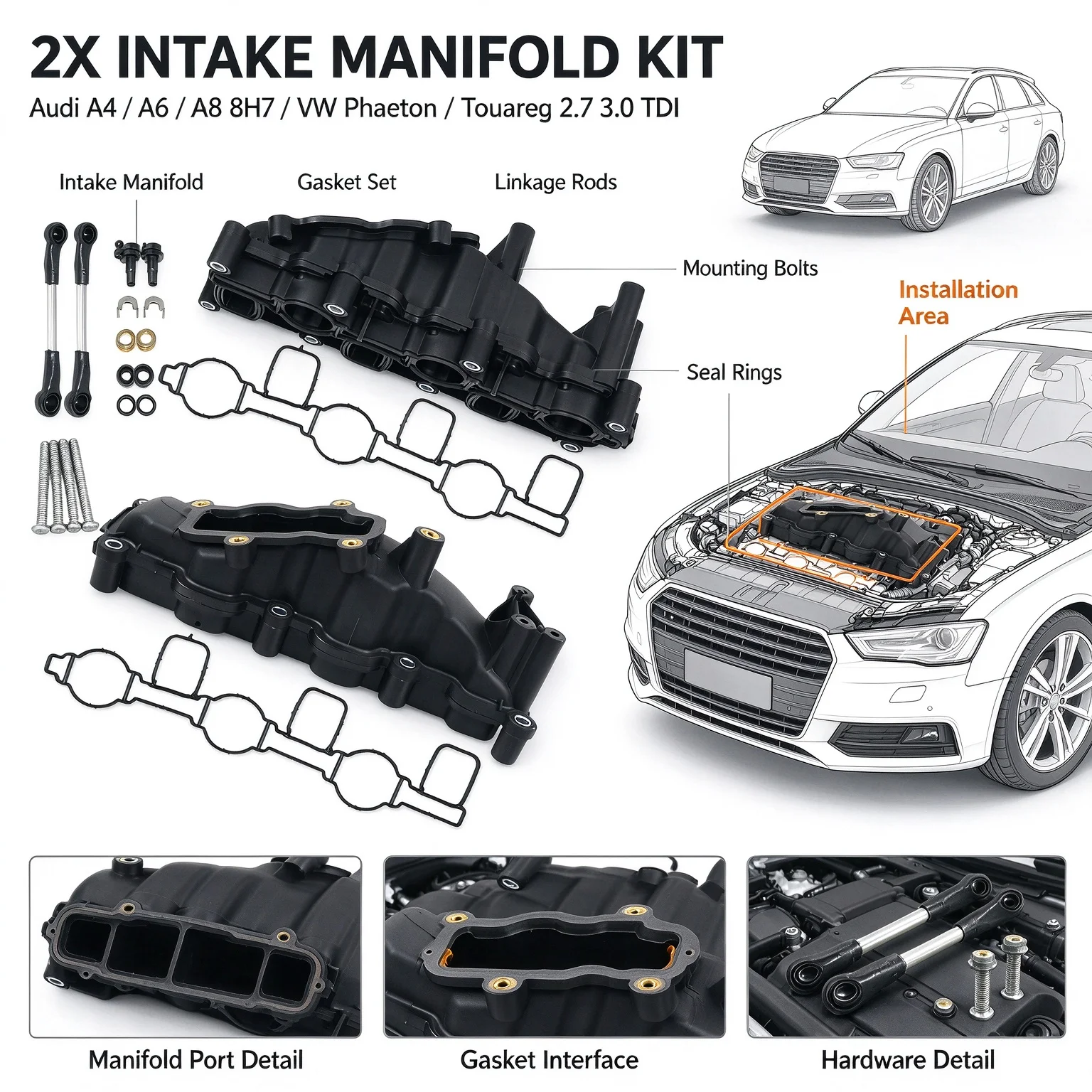 Image of AP01 2X Ansaugkrümmer für Audi A4 A6 A8 8H7 VW Phaeton Touareg 2.7 3.0 059129711CK 059129711BQ