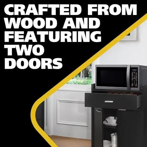 Kitchen Cart on Wheels, Rolling Microwave Stand with Drawer and 2 Doors, Storage Cabinet for Kitchen or Dining Room