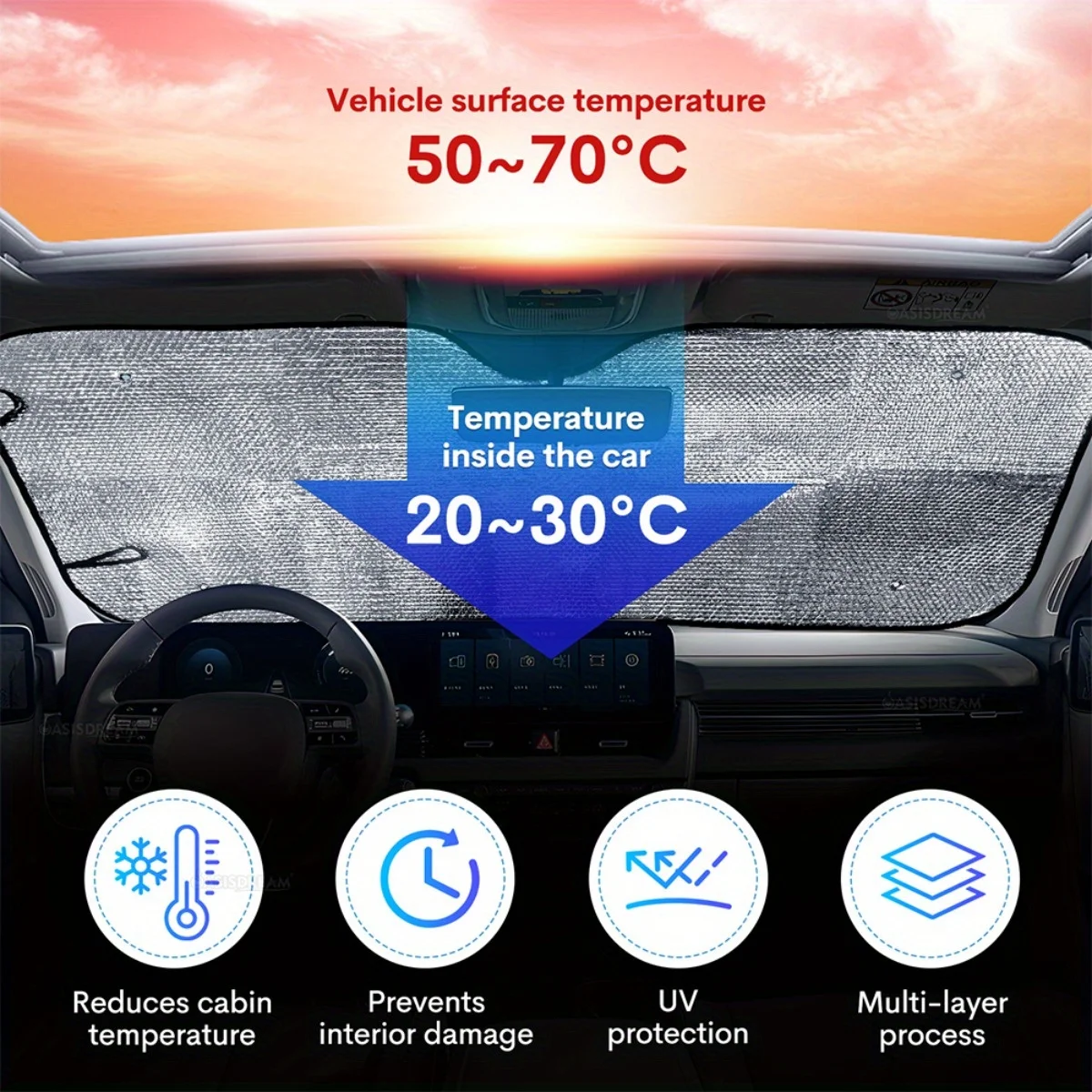 قطعة واحدة من مظلة السيارة WILDLAVIE Rottweiler وطبعة زهور - غطاء زجاج أمامي مقاس 57 بوصة × 27.5 بوصة مع 4 أكواب شفط مجانية، حماية متينة من الأشعة فوق البنفسجية #3