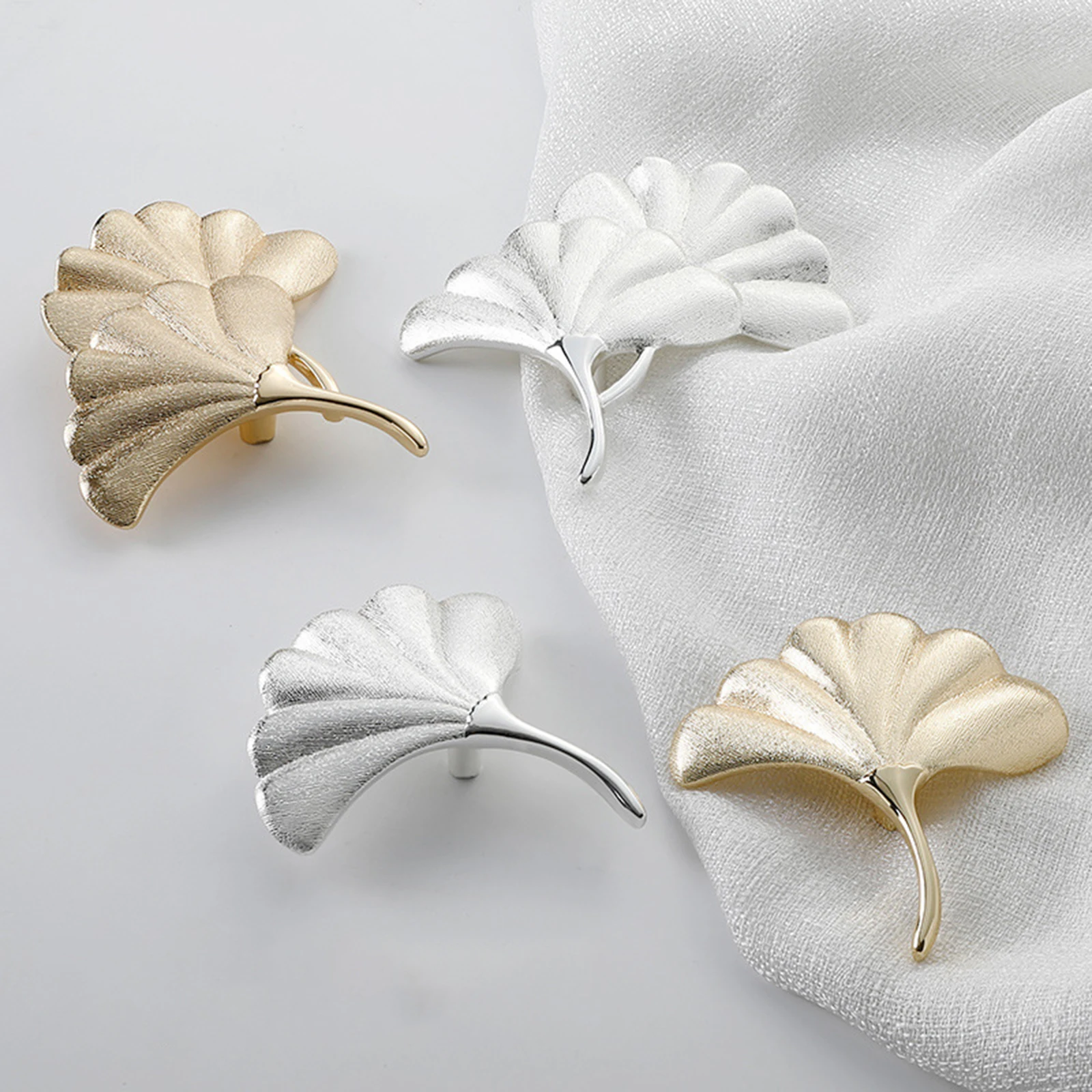 Golden Ginkgo Leaf Drawer Handle Elegant Single Hole Zinc Alloy Shoe Cabinet Bedside Table Pulls Furniture Knob Hardware