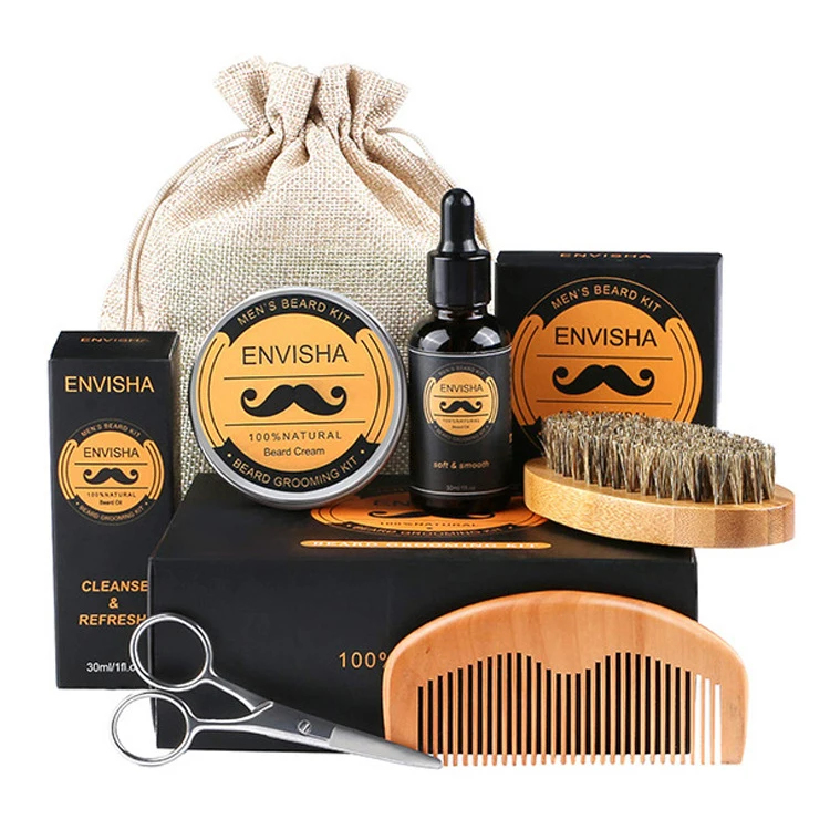 Jimwood-Juego de Herramientas para el cuidado de la Barba para hombre, Aceite hidratante, cera, peine, esencia, tijeras de estilismo, sin caja, 6