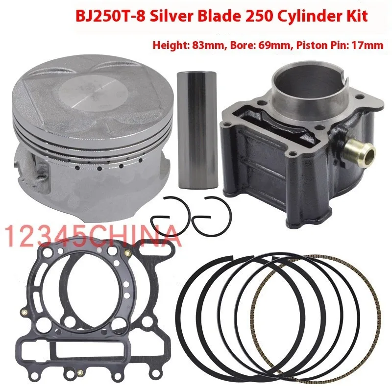

69mm Motorcycle Engine Parts Cylinder Piston Ring Gasket Kit 17mm Pin for Benelli X250 BJ250T-8 QJ169 250cc