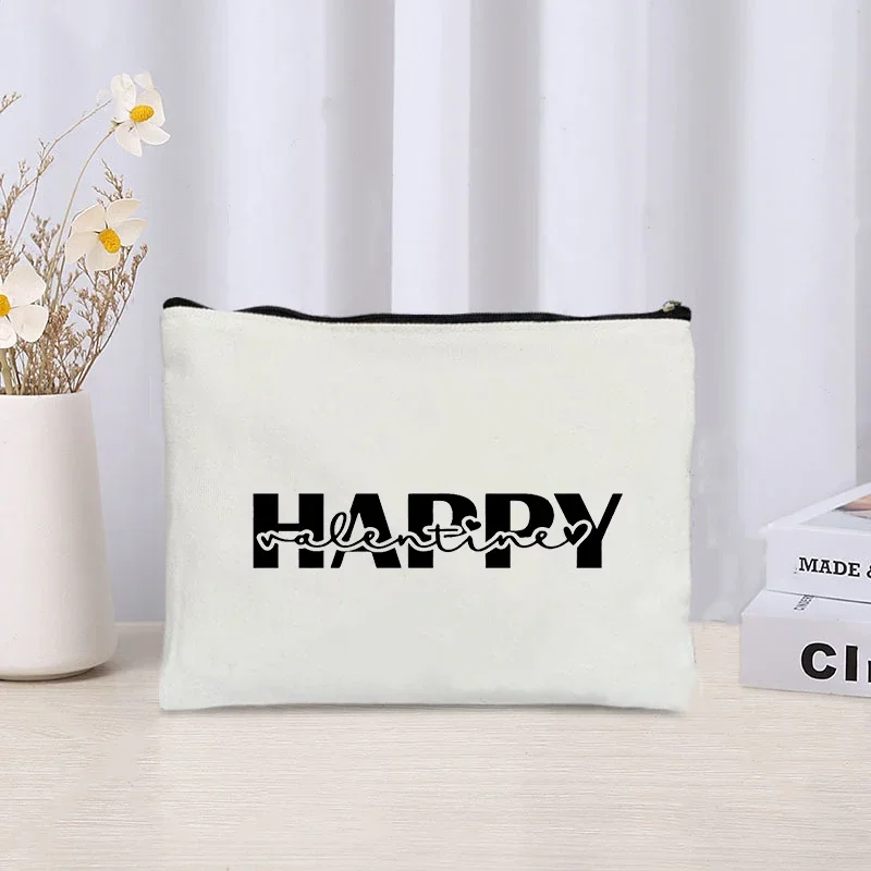 Happy Valentine's Day Love Print Cosmetic Bag New Perfume Lipstick Pouch Travel Skin Care Products Toiletry Bags Gift for Lover