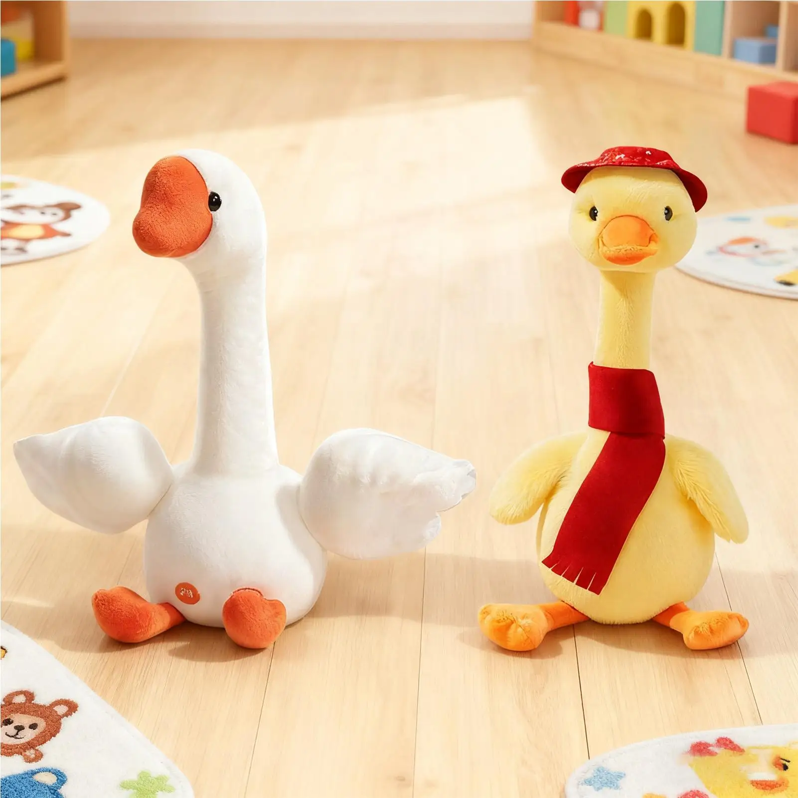 Electronic Stuffed Animal Duck Interactive Plush Toy with Soothing Sounds Cuddle Comfort Sensory Game Gift for Kids Boys Girls