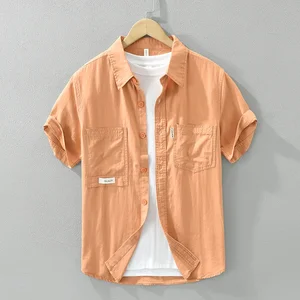 2024 Summer New Short Sleeve Shirt for Men Turn-down Collar Casual Shirts Male Solid Loose Fashion Clothing