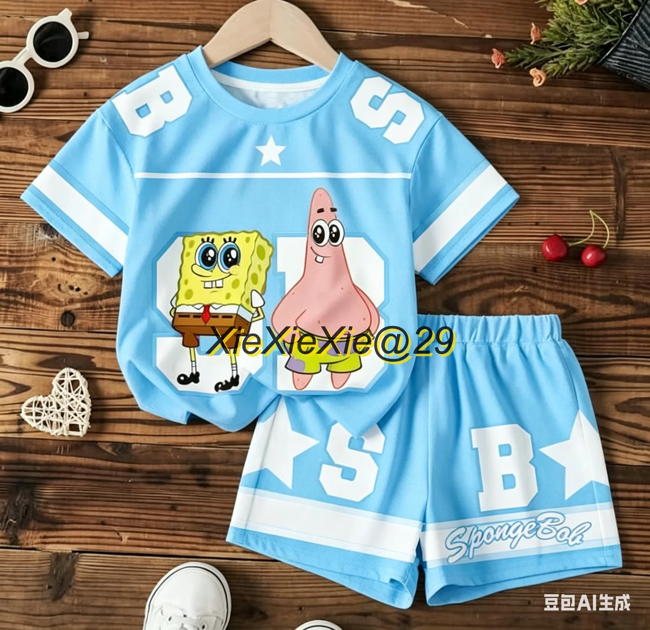

2026 New Childhood Memories SpongeBob SquarePants 3D Adult and Children's Couple Style Casual Sports T-shirt Shorts Set Large